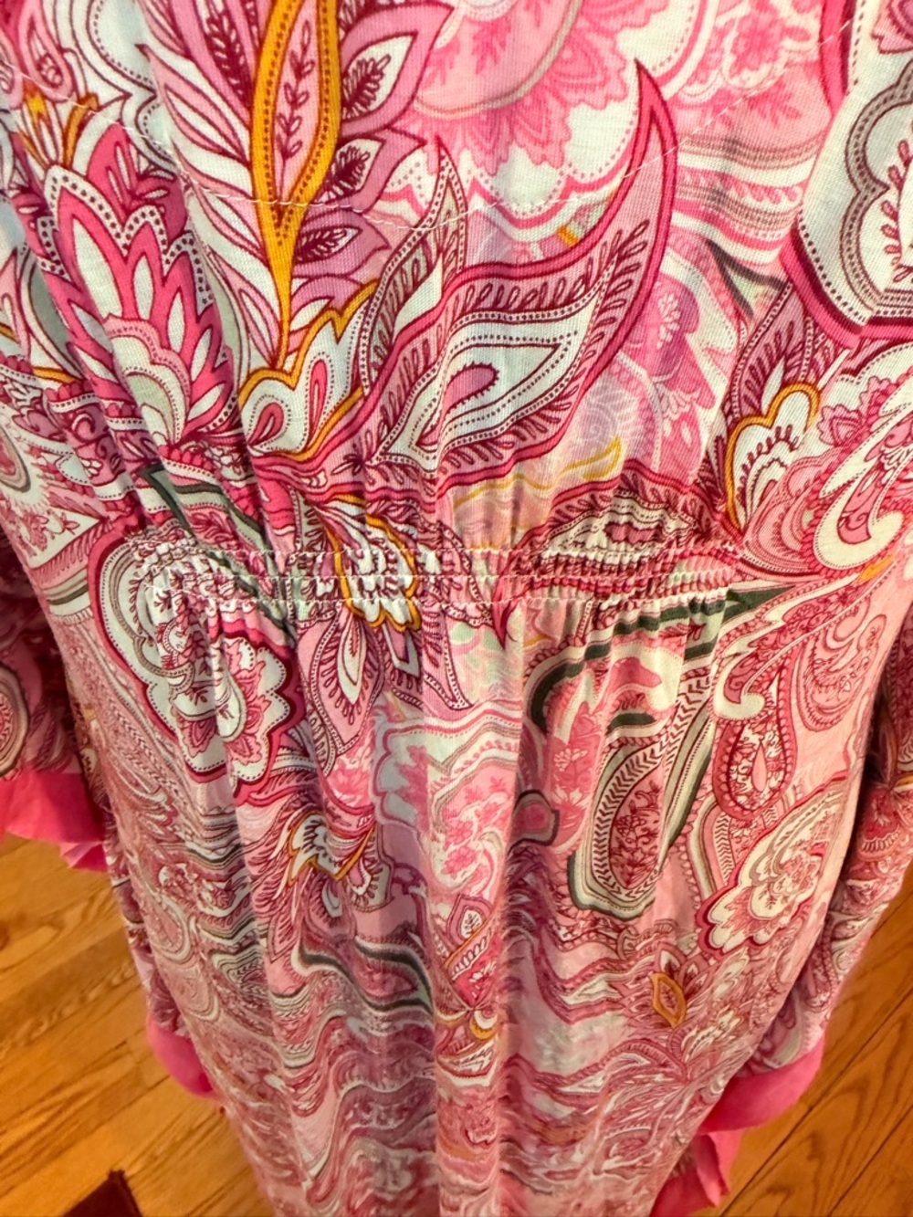 Ellen Tracy Pink Paisley Maxi Caftan Soft & Stretchy with Side Pockets Like New - Picture 9 of 16